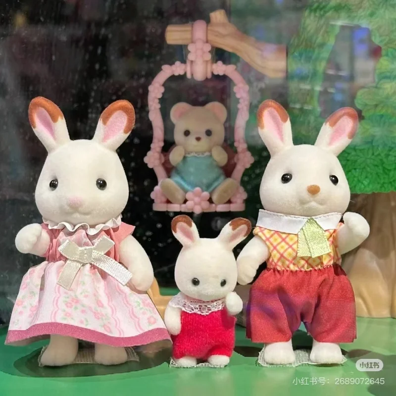 Sylvanian Families Anime Girl Figures Calico critters Furniture Set  chocolate rabbit family trio 3