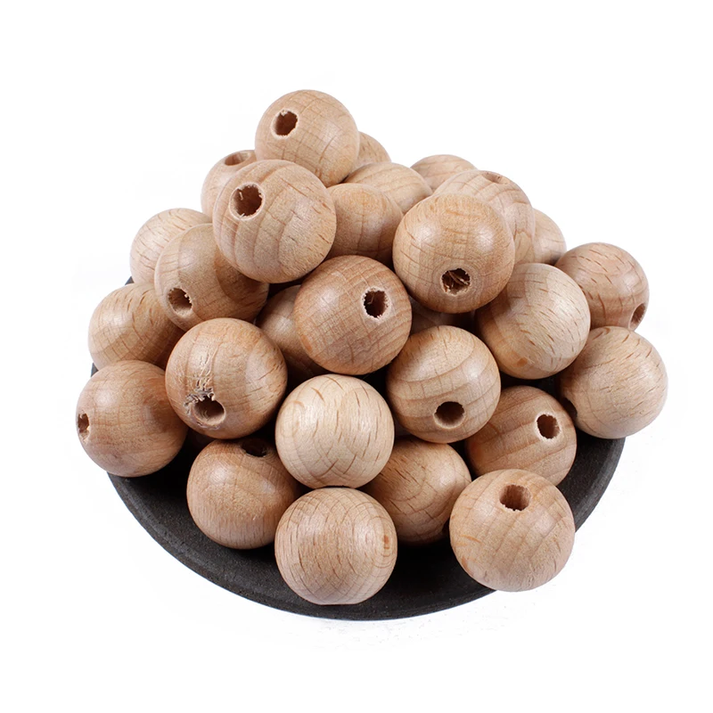8-30mm 30/50Pcs Food Grade Beech Wood Beads Baby Wooden Beads Teether Nursing Bracelets Rodent Pacifier Clip Chain BPA Free teething toys baby teething toys