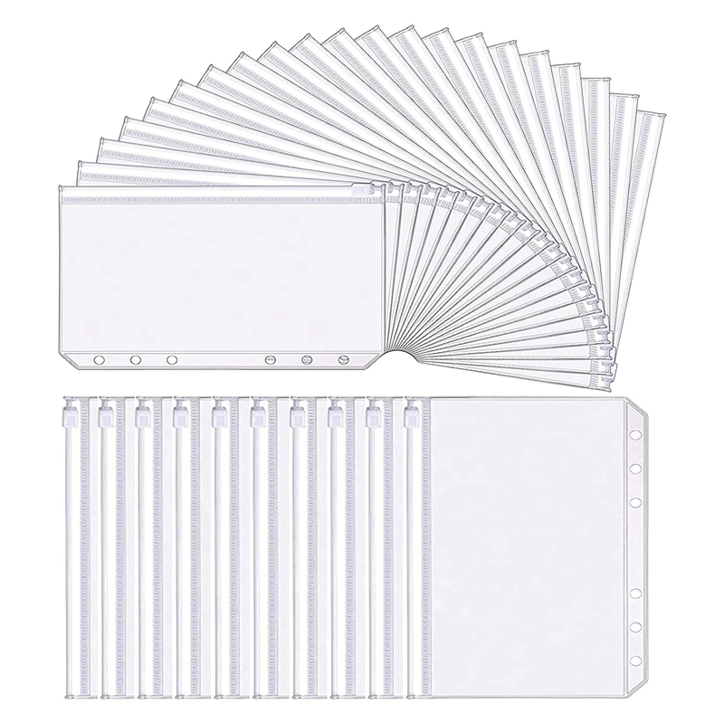 

A6 6-Holes Binder Pockets Waterproof PVC Cash Budget Envelopes Zipper Binder Pouches For A6 Notebook Binders