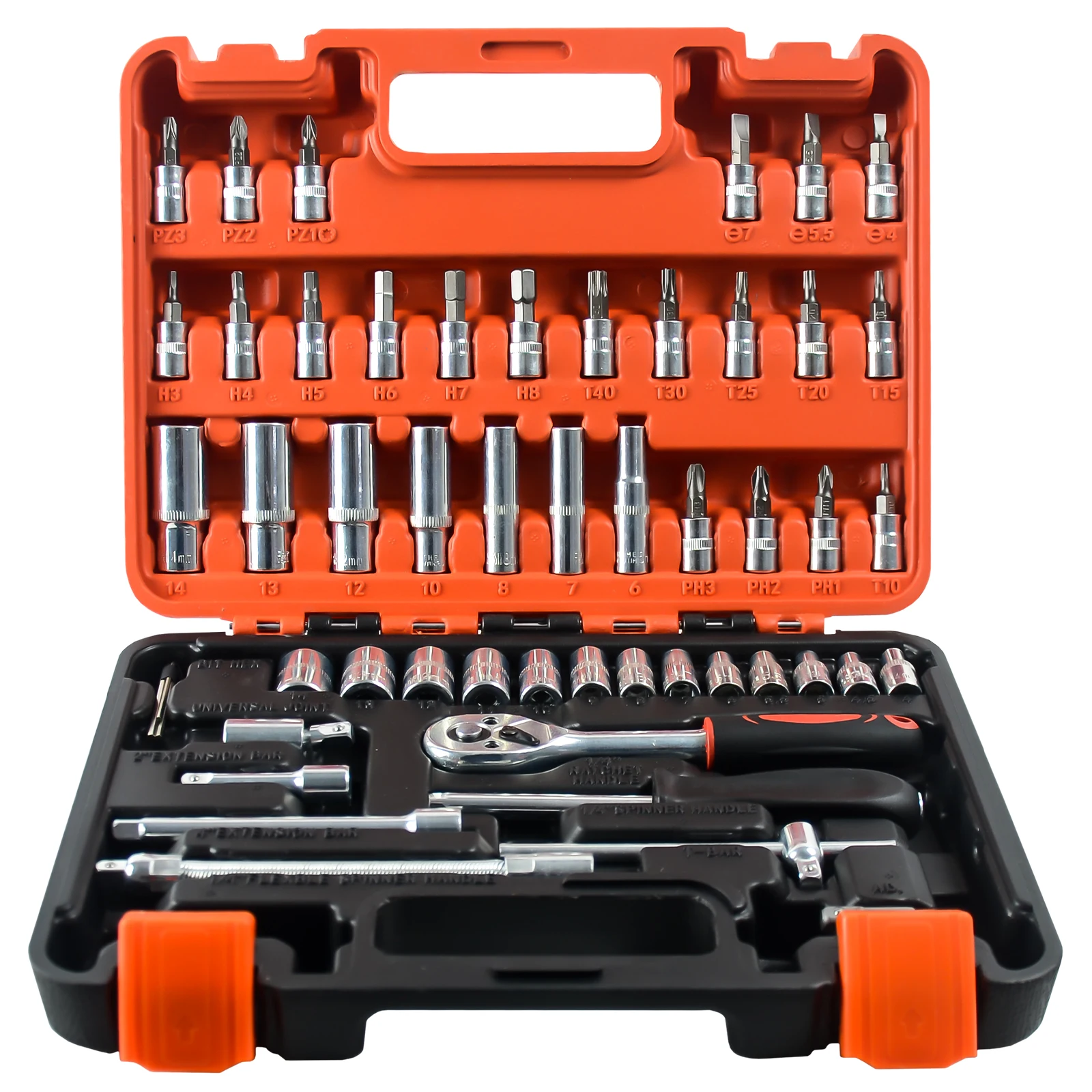 

53 Pieces Socket Wrench Set Drive Socket Set with 1/4 Inch Ratcheting Wrench Plastic Toolbox for Automotive Repair and Home Use