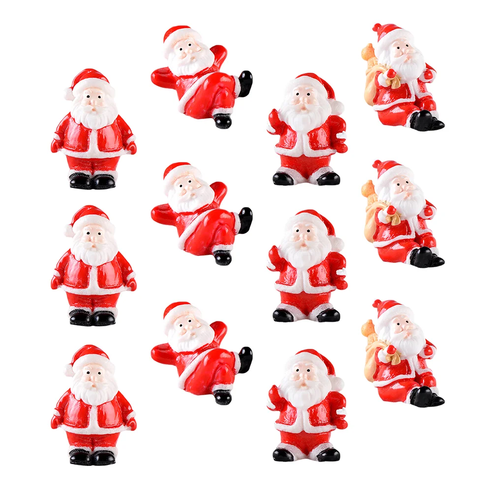 12 Pcs Mini Figurine Santa Claus Ornament Christmas Miniatures Ornaments Craft Party Supplies Resin Child Mini Craft Decor