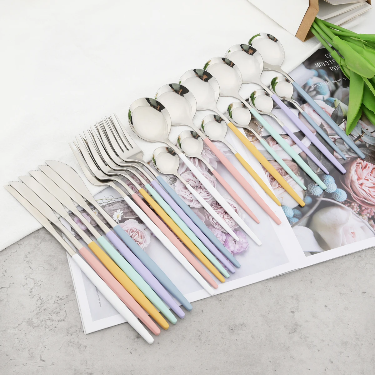New Purple Dinnerware Set Knife Fork Tea Spoon Cutlery Set Stainless Steel Silverware Western Kitchen Dinner Tableware Flatware