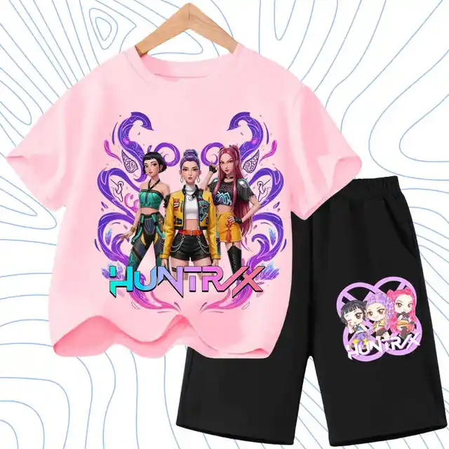 Ensembles de t-shirts décontractés pour filles d'été, imprimés de dessins animés K POP, tenues de mode pour enfants, hauts à manches courtes à col rond pour adolescents, shorts, 2 pièces 1