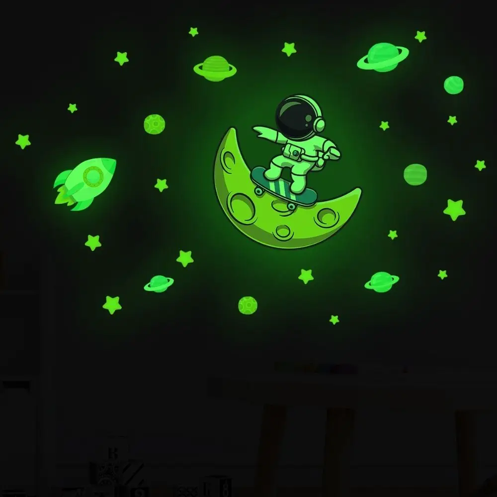 1PC 3D Cartoon Luminous Wall Stickers Glow In The Dark Astronaut Dark Wall Stickers Planet Decals Kids Room Decor