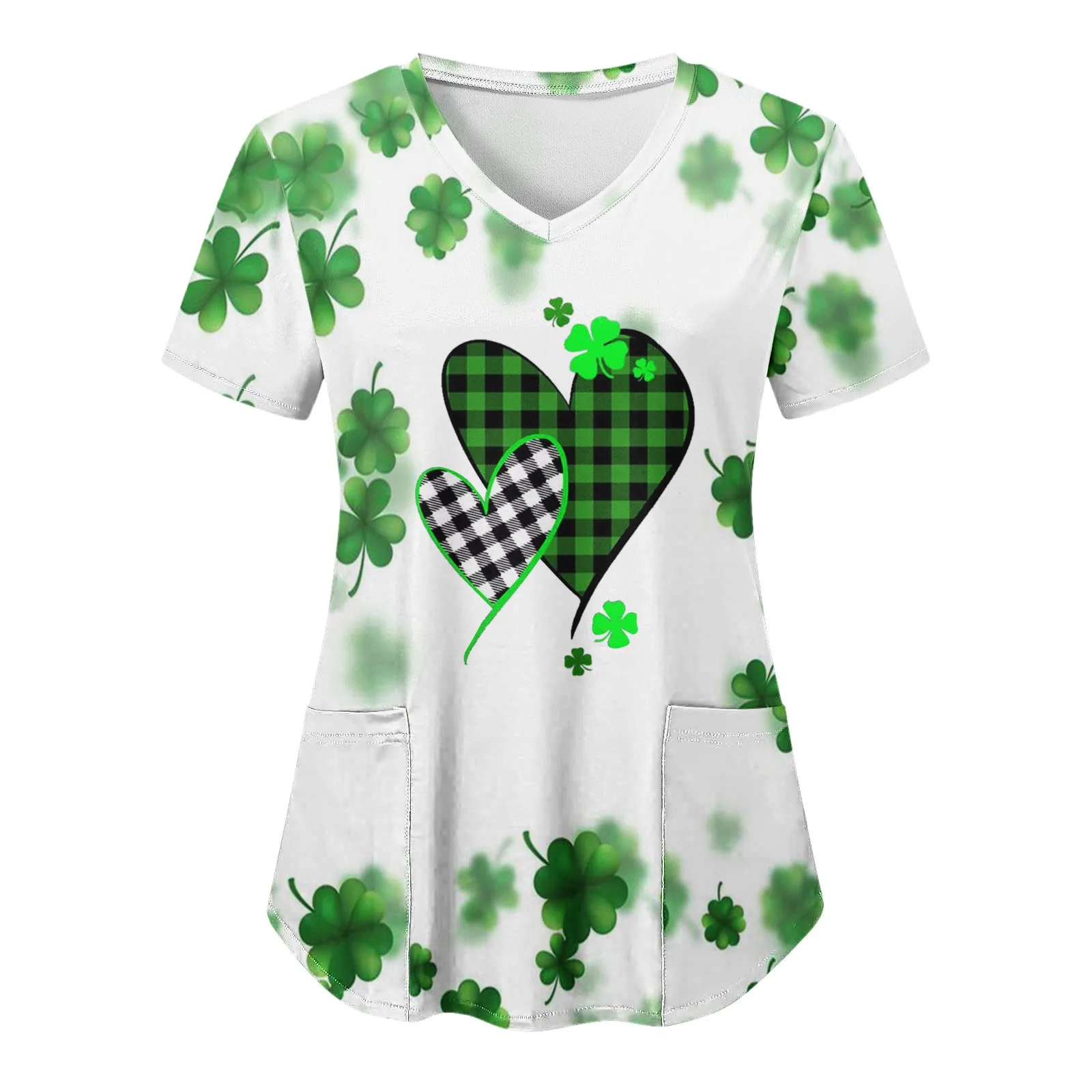 

Nurse Uniform Scrubs Tops Women St. Patrick Day Surgical Uniforms Print Short Sleeve V-Neck Tunic Nursing Workwear Overalls Tops