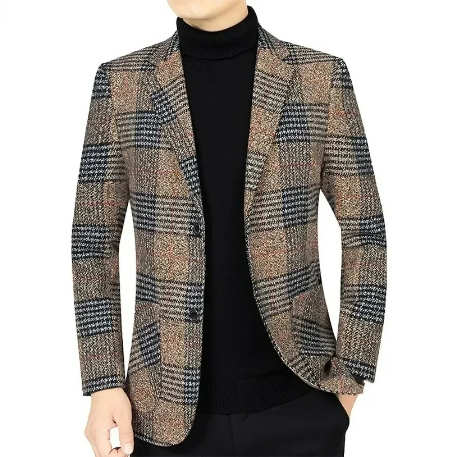 Men's Fashion Blazer Jacket Suit England Style Plaid Business Causal Suits Men Clothing Conjuntos De Blazer Jacket Coat 4XL
