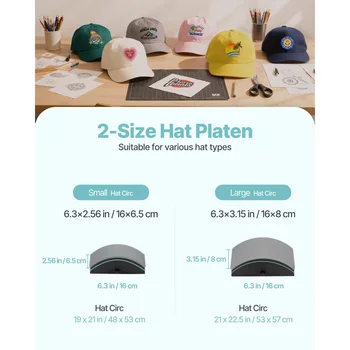 SucceBuy Hat Heat Press Machine with 2/4pcs Interchangeable Platens Precise Temperature and Time Control Hat Heat Press 6