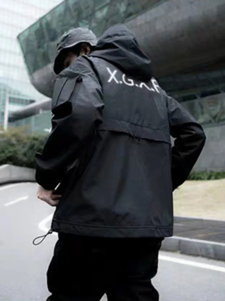 Men's Jacket Techwear High Street Streetwear Black Hoodie Pocket Man Women Couple Spring Autumn Fashion New Water Proof Male Top 5