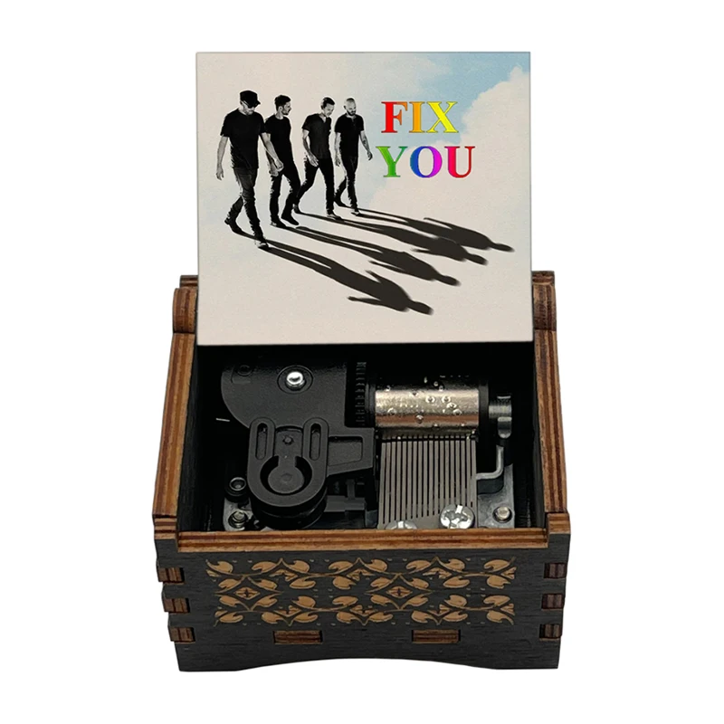 Metal Clockwork Type Black Wooden Music Box Gift Song Fix You Home Decoration Ornaments Office Holiday Gifts music box