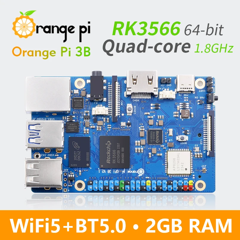 Orange Pi 3B 2GB Ram LPDDR4 Rockchip RK3566 Mini PC WiFi5 + BT5.0 BLE M2 SSD Single Board Computer Orangepi3B Development Board