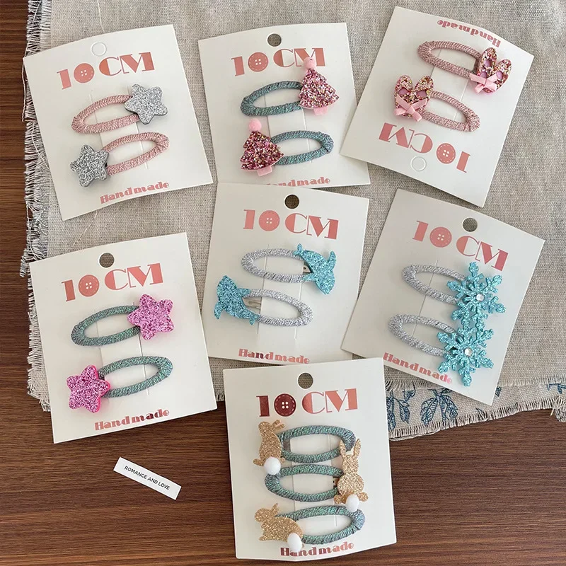 Korean style cute cartoon rabbit star hair clips for girls side bangs curly hair BB clips pair hair cards.