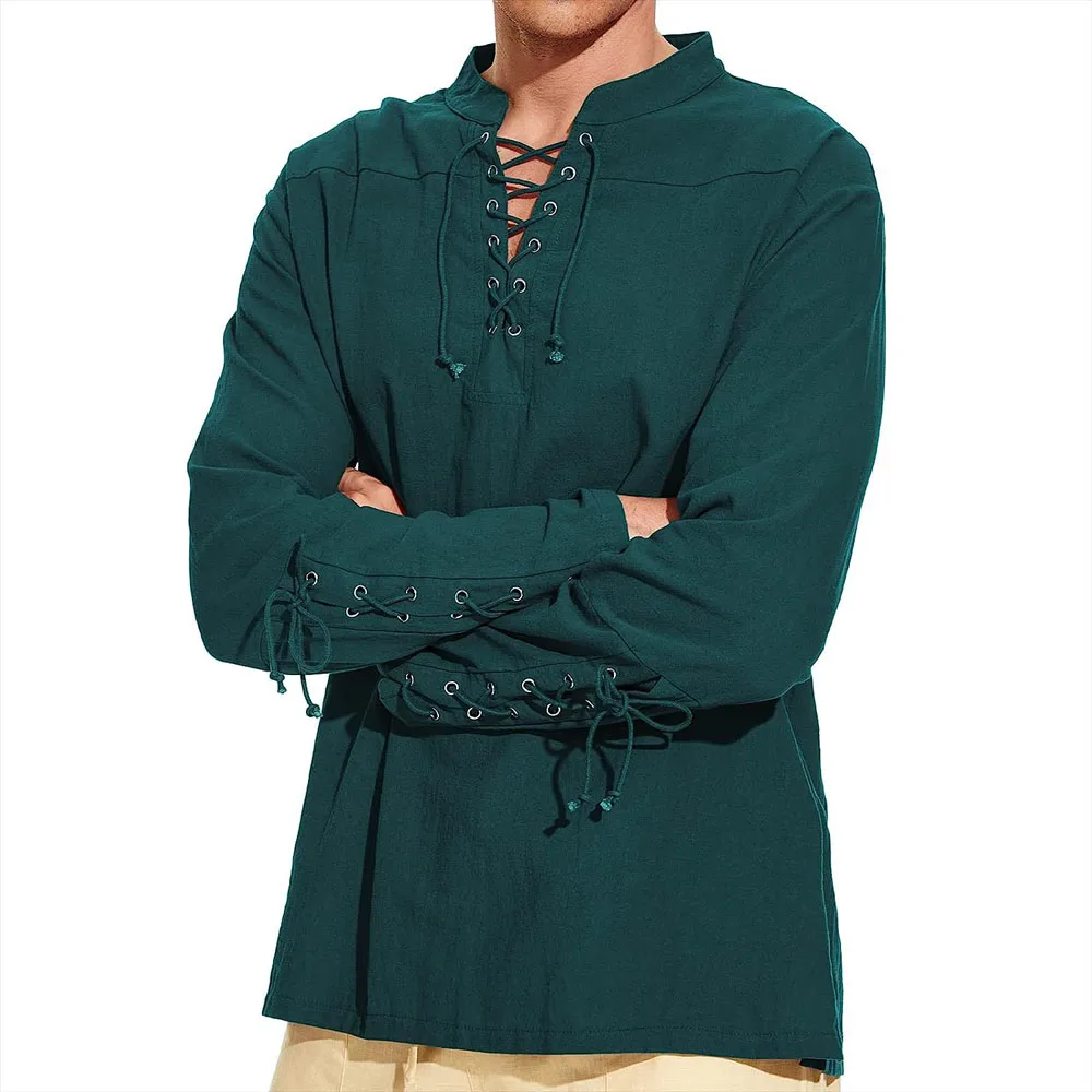 Cotton Linen Long Sleeve Pullover Blouse Shirts for Men