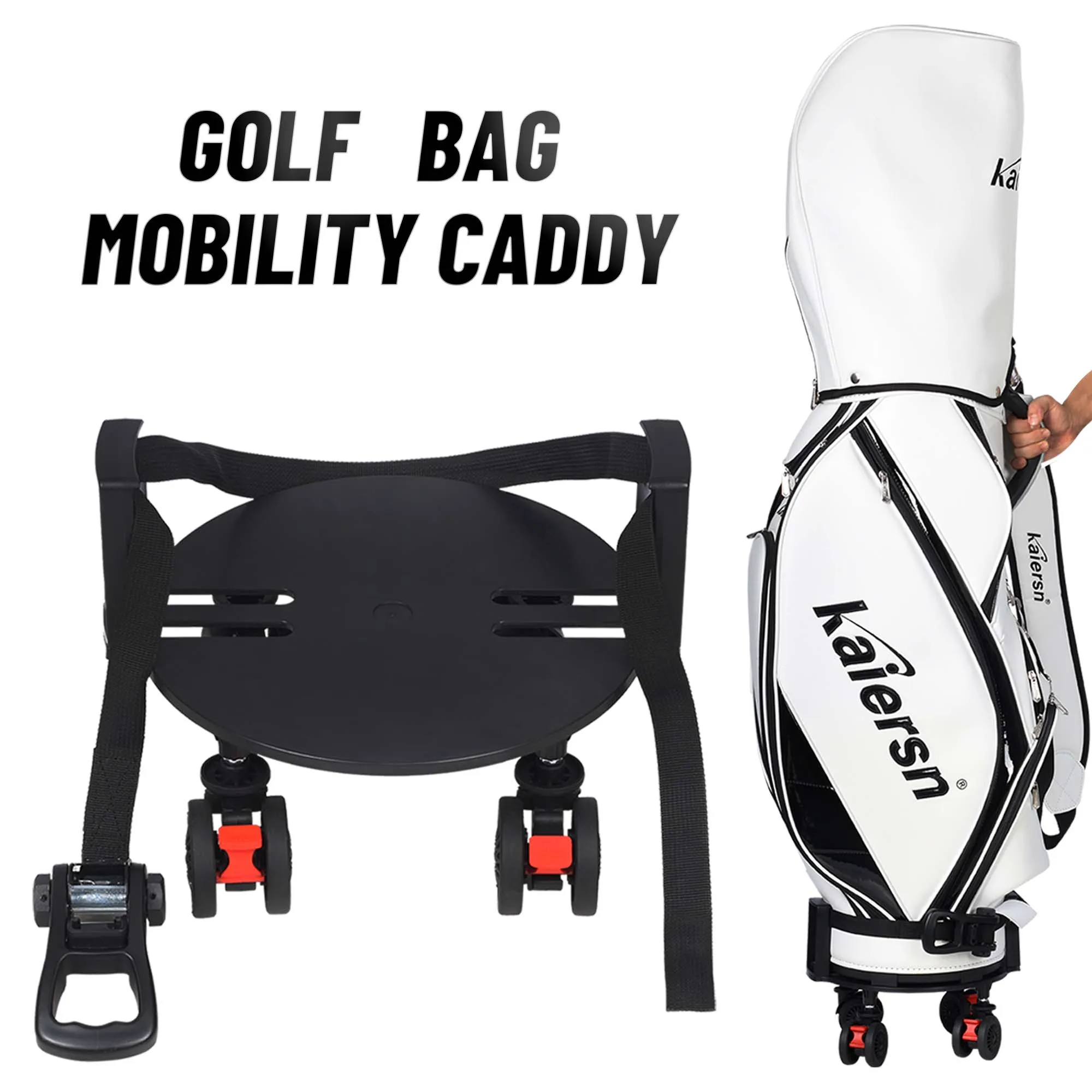 Universal Golf Bag Mobility Caddy with 4 Swivel Wheels Heavy Duty Detachable Base Plate for 8-10" Bags