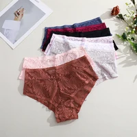 4 pièces/ensemble femmes tongs en dentelle florale Sexy Perspective string taille moyenne t-back femme respirant intimes sous-vêtements brésiliens 5