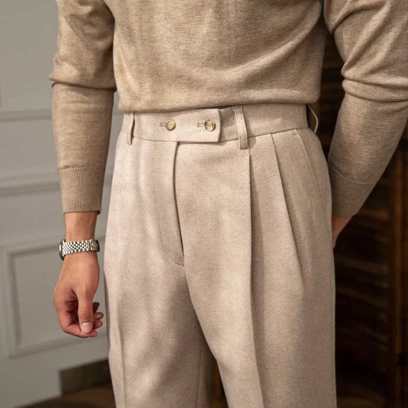 Autumn Winter High-Waisted Woolen Casual Pants For Men Warm Straight-Leg Draped Narrowing Legging Casual Suit Pants suit pants men pants