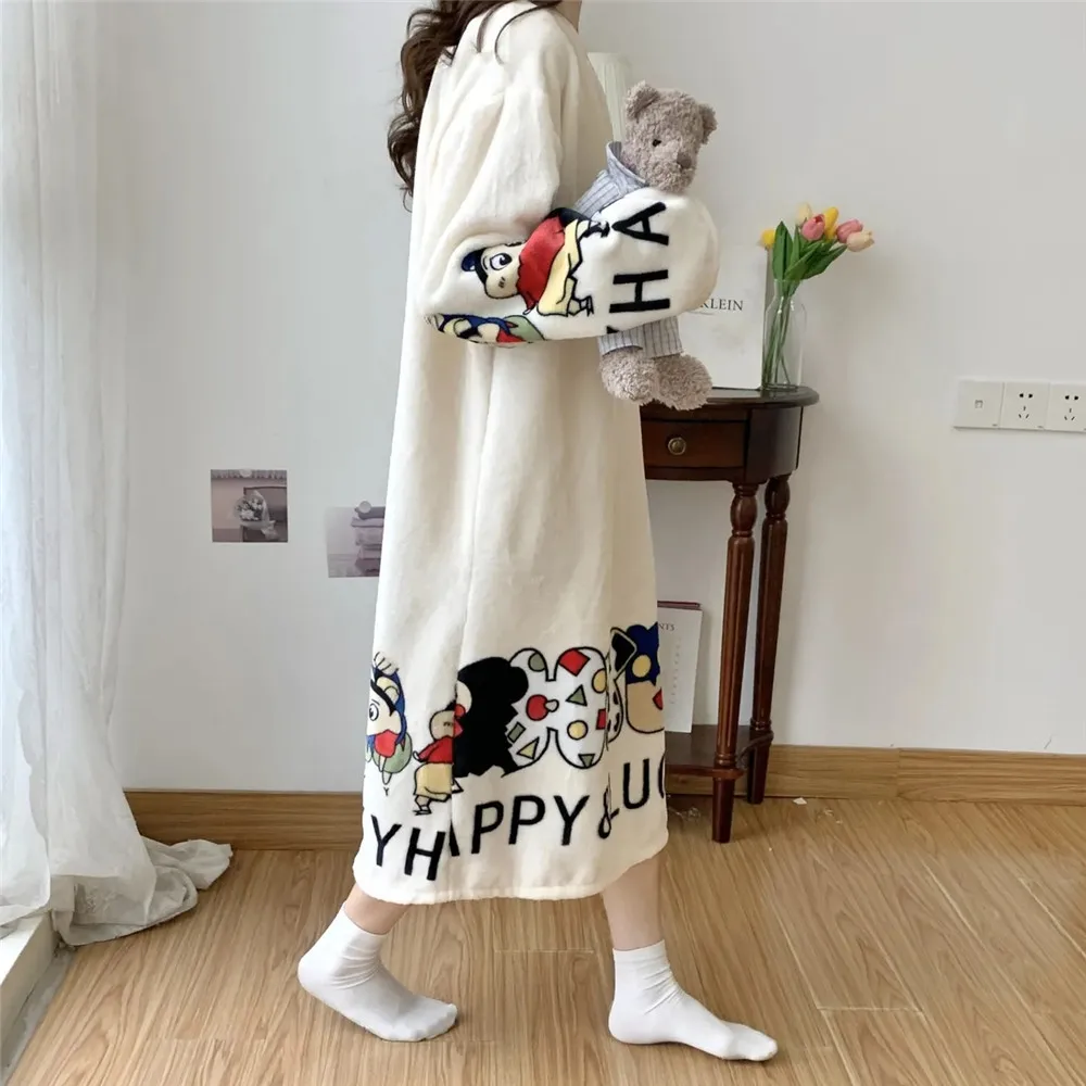 Formal Dressesy2KCoral Velvet Nightgown Printed Women'S Padded Flannel Cartoon Pajamas In Autumn And Winter Long Casual Warm H