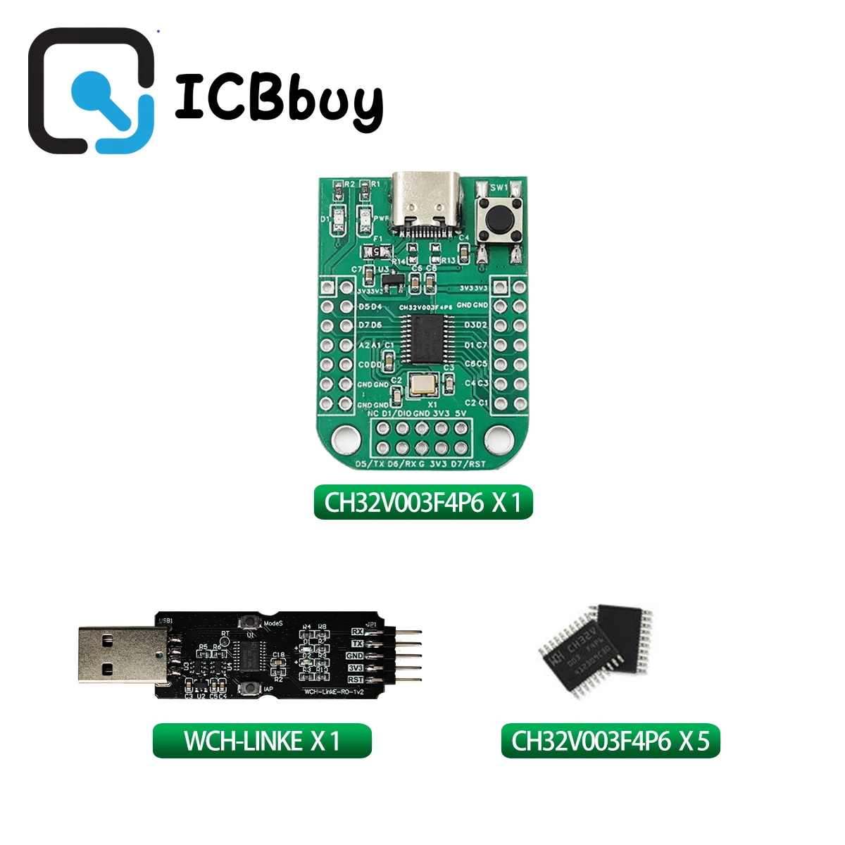 Фото Макетная плата CH32V003 EVT CH32V003F4P6 MCU QingKe RISC-V2A 1-проводная система SDI, основная частота 48 МГц WCH №1