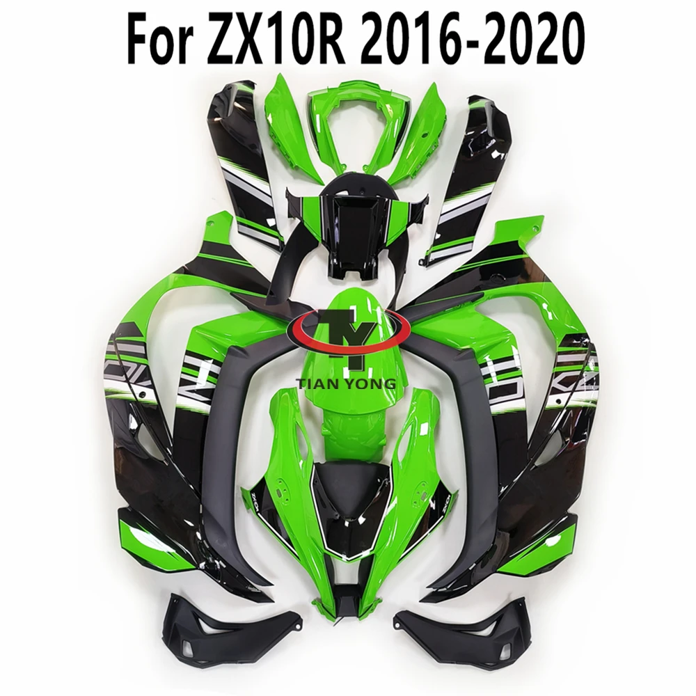 

Для Kawasaki ZX-10R ZX10R 2016-2017-2018-2019-2020 ZX 10R, полный комплект обтекателей с зеленым и серебряным принтом, капот для кузова