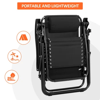 Zero Gravity Chair Patio Recliner Chair Folding Camping Chairs with Cup Holder Adjustable Headrest Reclining Lounge Chair 3