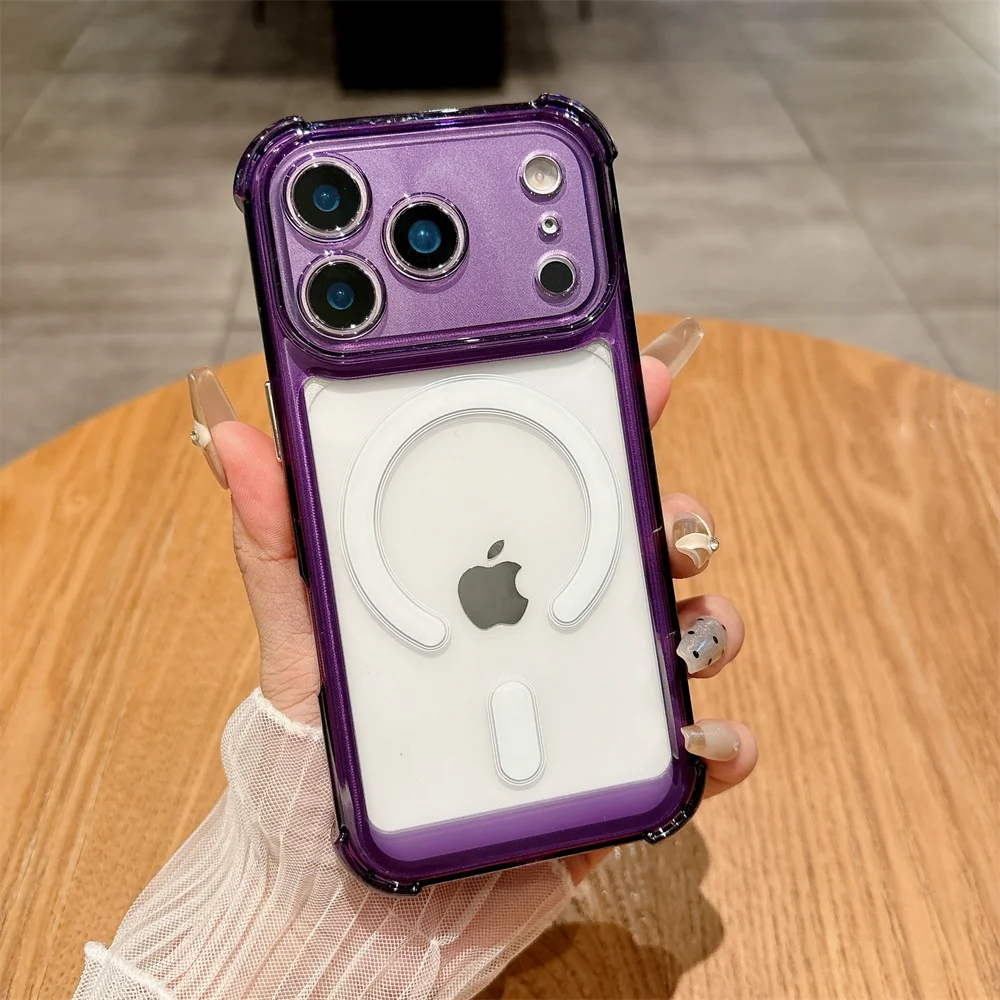 Slim Clear Magnetic Phone Case with Reinforced Corners - Shockproof Hard Cover