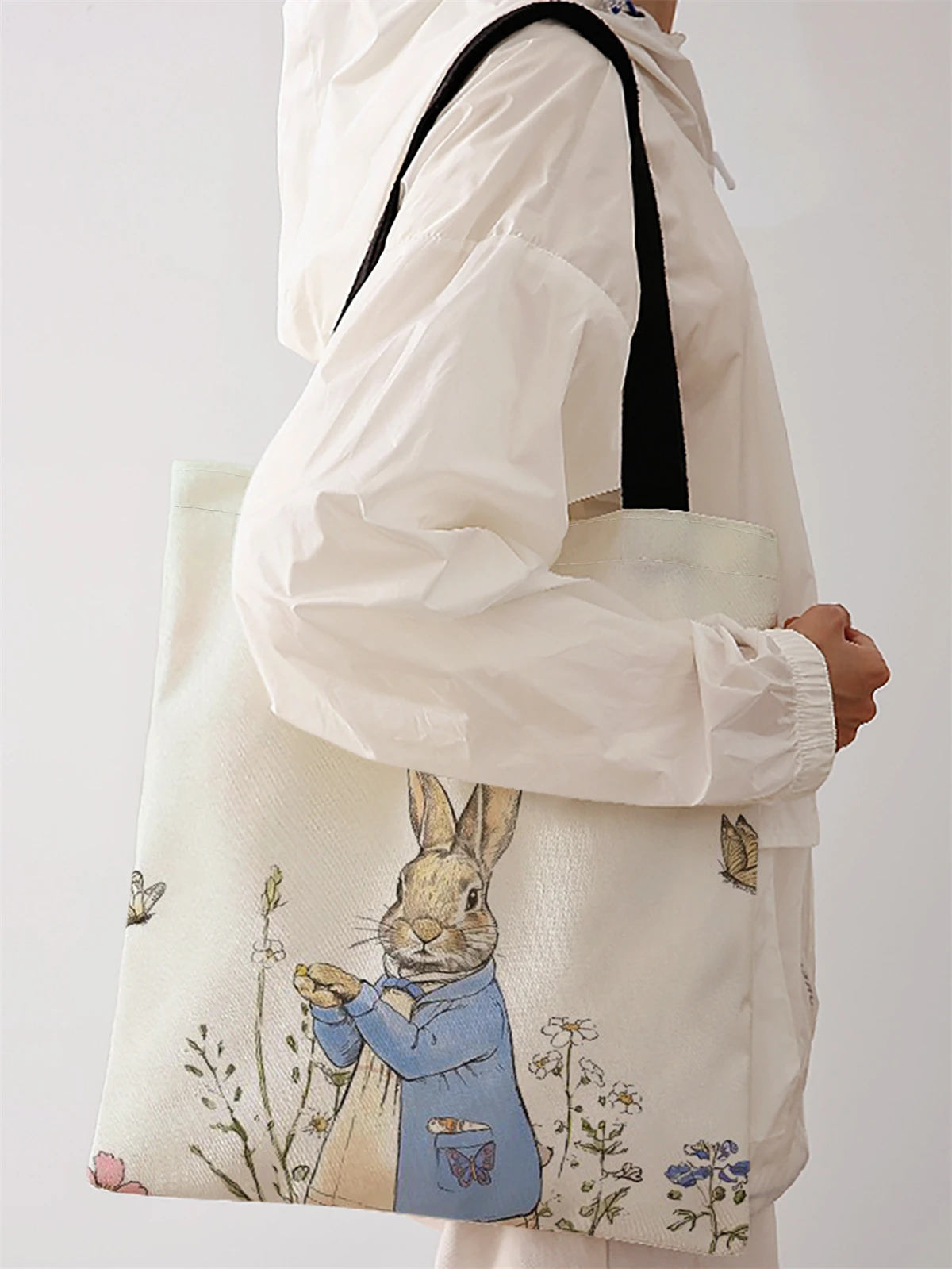 Rabbit pattern printed casual handbag, reusable fashionable backpack, multifunctional handbag, canvas shopping bag