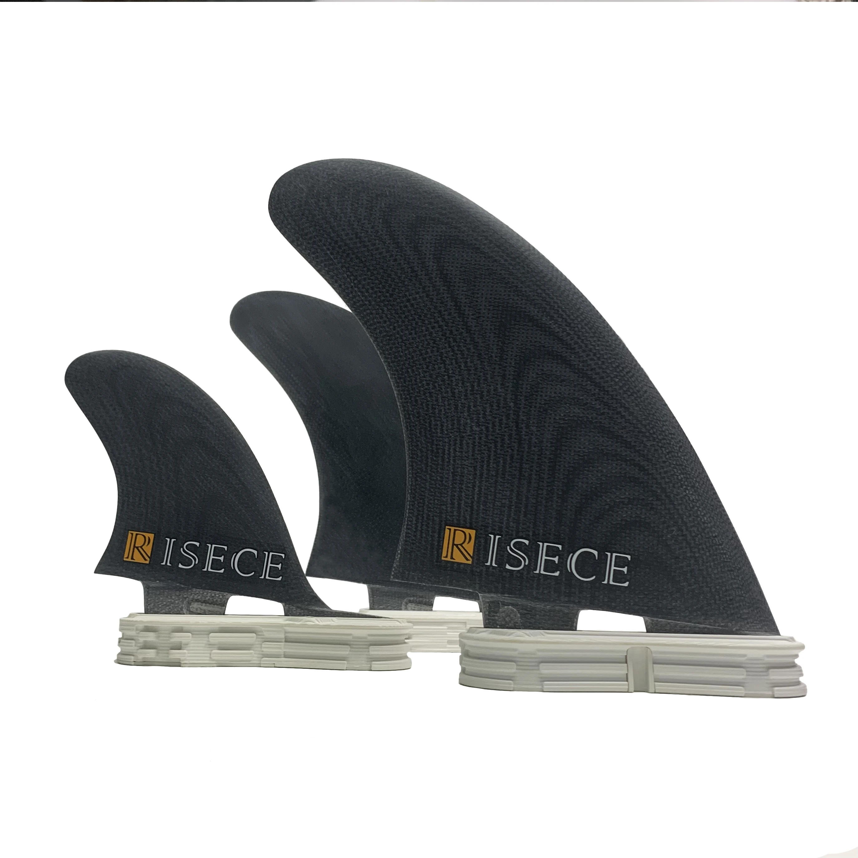 RISECE FCS 2 MR Twin + Stabiliser Fins Black Fiberglass Surf Fin Performance Glass Surf Tri Set 2+1 Fins