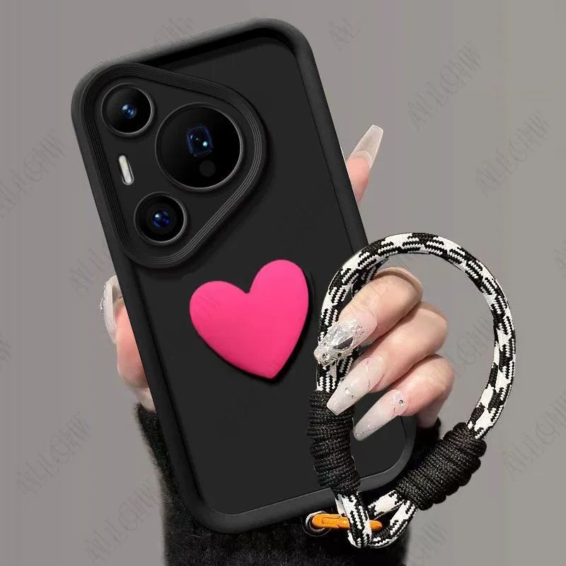 Huawei Pura Series 3D Love Heart Hand Strap Shockproof Silicone Case