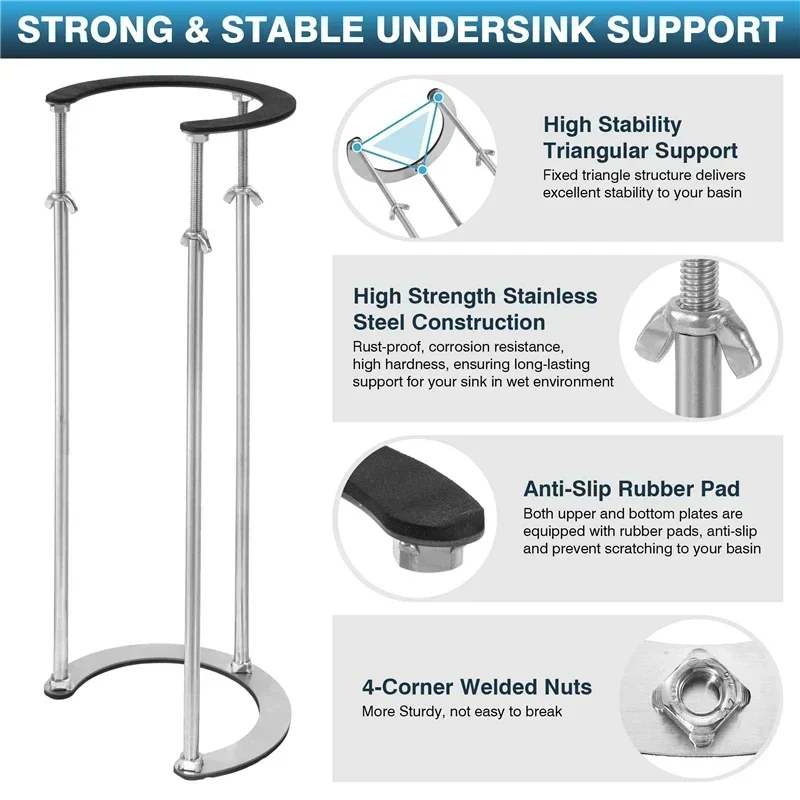 Punch-free Stainless Steel Wash Basin Support Bracket Height Adjustable C-shaped Mouth Fixed Support Frame for Kitchen Bathroom 5