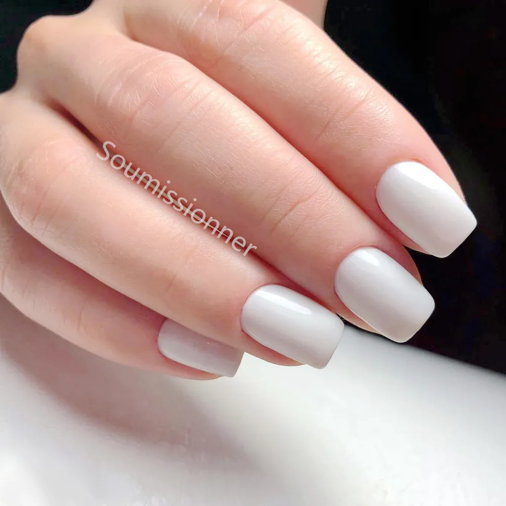 

24Pcs Press On Artificial False Nails With Jelly Glue Glossy White Long Fake Nails DIY Full Cover Tips Manicure Tool