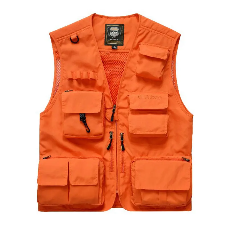 Summer V-neck Men Tactical Utility Vest Orange Safety Vest Outdoor  Sleeveless Hunting Fishing Vest Male Casual Sportswear 7xl - AliExpress