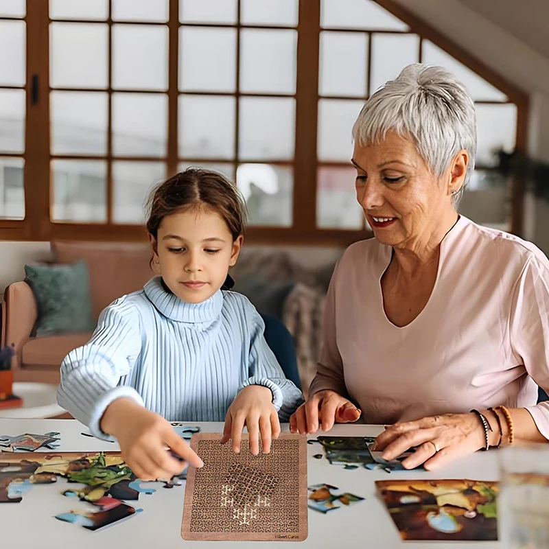 Wooden Fractal Tray Puzzle Unique Irregular Impossible Difficult Mind Bending Labyrinth Jigsaw for Adults Kids Brain Teaser Toy