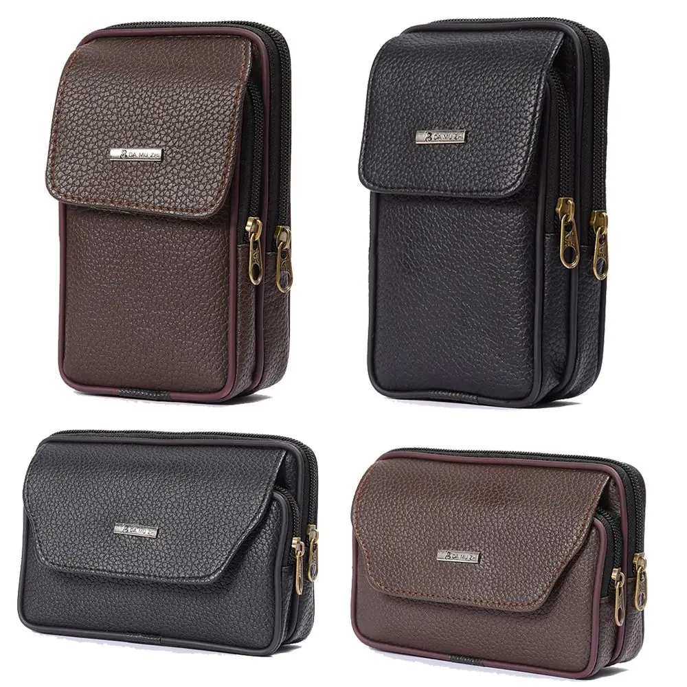 Men's PU Leather Waist Bag – Sleek Solid Color Travel & Sports Belt Pouch
