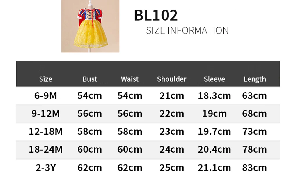 Schneewittchen Baby Mädchen Partykleid Karneval Halloween Weihnachten Prinzessin Ballkleid Hochzeit Geburtstag Kinderkleidung Cosplay Kostüme – Detail 5