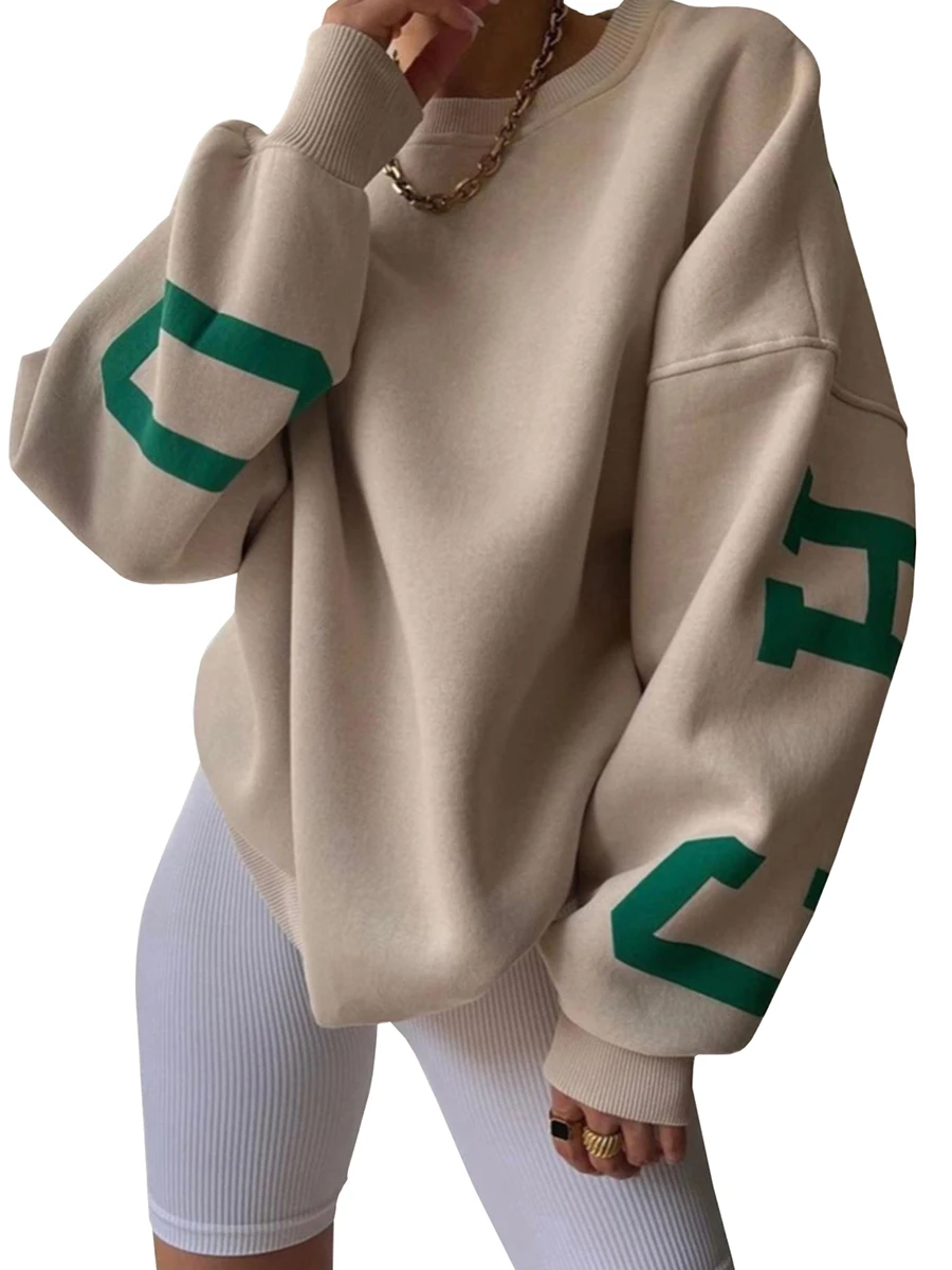 Women Loose Pullover Oversized Sweatshirts Drop Shoulder Letter Print Long Sleeve Crewneck Casual Hoodie Tops y2k Streetwear - Image 2