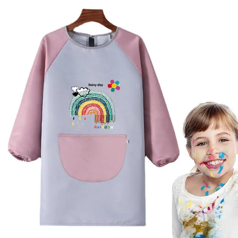 

Waterproof Kids Painting Aprons Polyester Long Sleeve Painting Smocks For Kids With Big Pocket Children Drawing Supplies