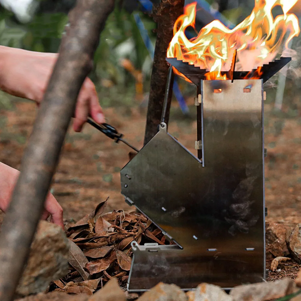 BBQ Rocket Stove Stainless Steel Cooking Stove Portable Collapsible Camping Outdoor Wood Burning for Traveling BBQ Picnic