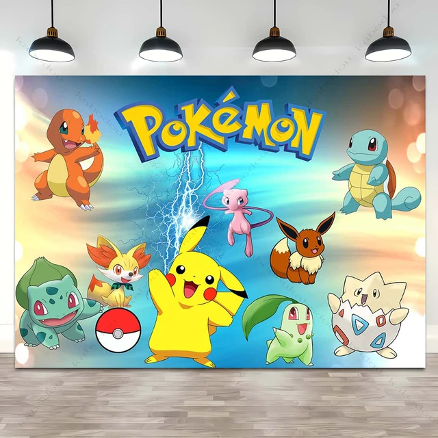 Personalizado pokemon pano de fundo festa decoração crianças aniversário  fotografia fundo azul relâmpago pikachu foto chuveiro do bebê adereços