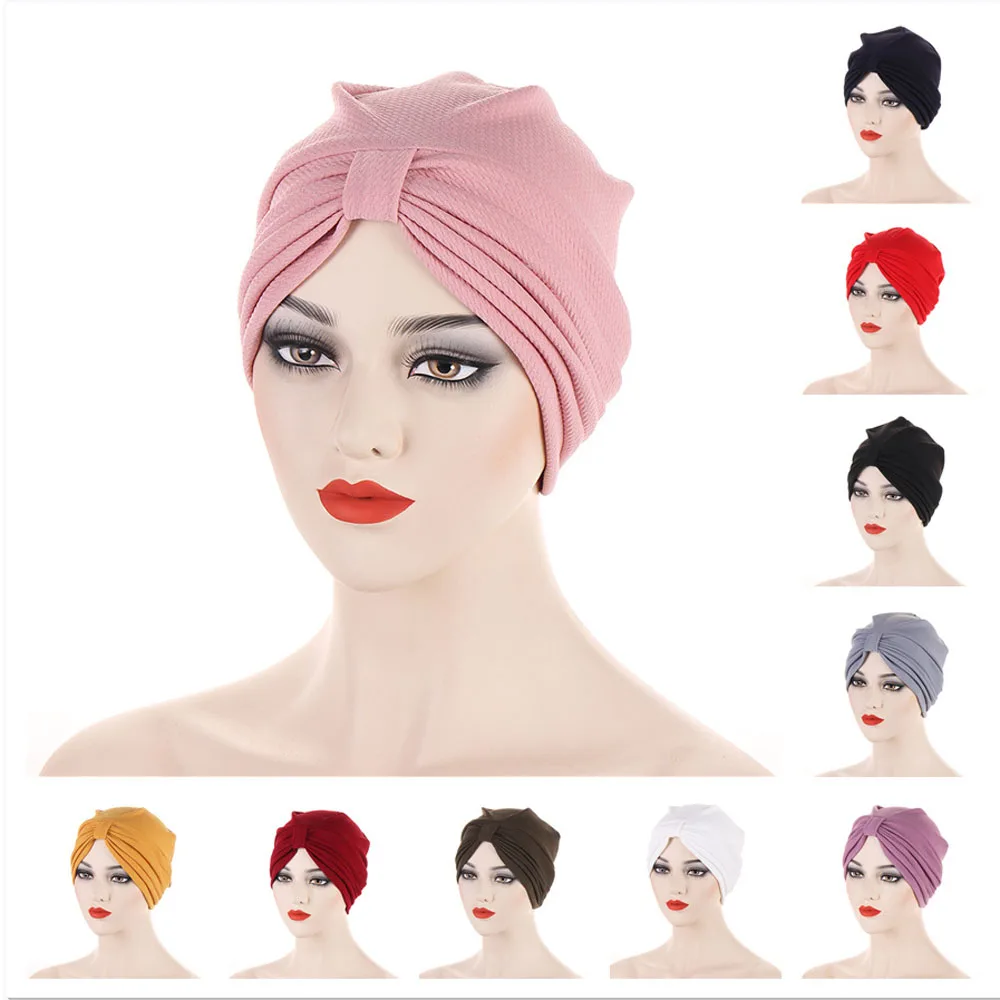 

2024 Trendy India Turban Caps for Women Plain Color Muslim Hijab Scarf India African Head Wraps Turbante Mujer Headscarf Bonnet