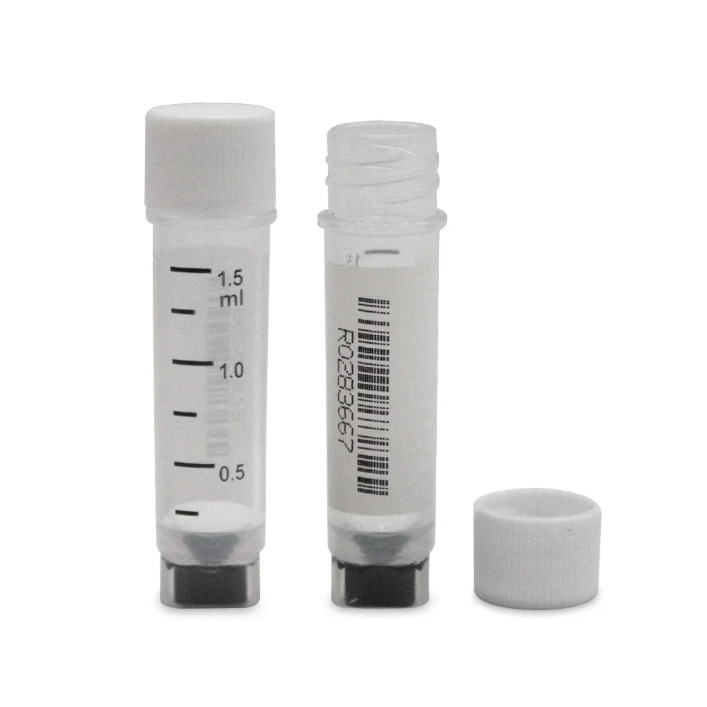 100pcs LABSELECT 0.5ml 1.5ml 2ml Cryovial Tubes 2D Cryotubes, External Rotating Vial Freezing Tubes Blue Orange White Screw Cap