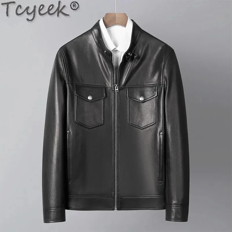 Tcyeek High-end Real Goatskin Coat for Man Clothes Slim Fit Fashion Genuine Leather Jacket Men Motocycle Jackets Spring Autumn