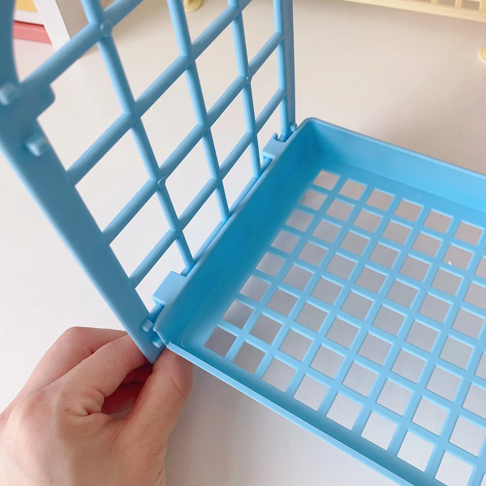 Desktop Storage Box Stationery Organizer Desktop Storage Shelf Stationery Storage Box 1Pc Cute Simple Macaron Color Hollow Plastic Mni Stationery Holder Kawaii Double Layer Desktop Cosmetic Storage Shelf for Girl desktop storage box stationery organizer desktop storage shelf stationery storage box
