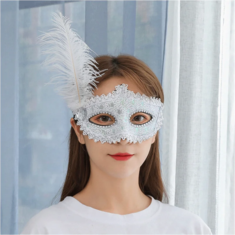 

Women Masquerade Mask Feather Ribbon Sexy Rave Party Festival Nightclub Halloween Venetian Decorations
