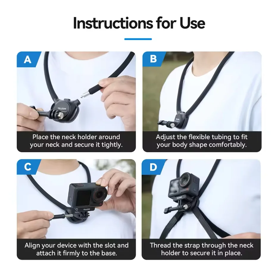 Supporto da Collo TELESIN 2 in 1 SE 2.0 per Action Camera e Smartphone, Compatibile con GoPro, Insta360, DJI OSMO Action e Altri Accessori Universali - immagine 2