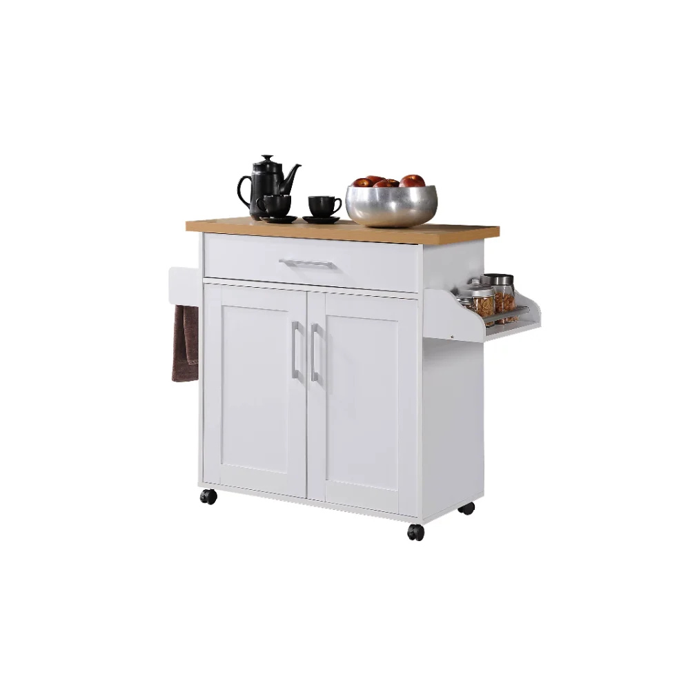 

NEW Hodedah Kitchen Cart with Spice Rack plus Towel Holder, White