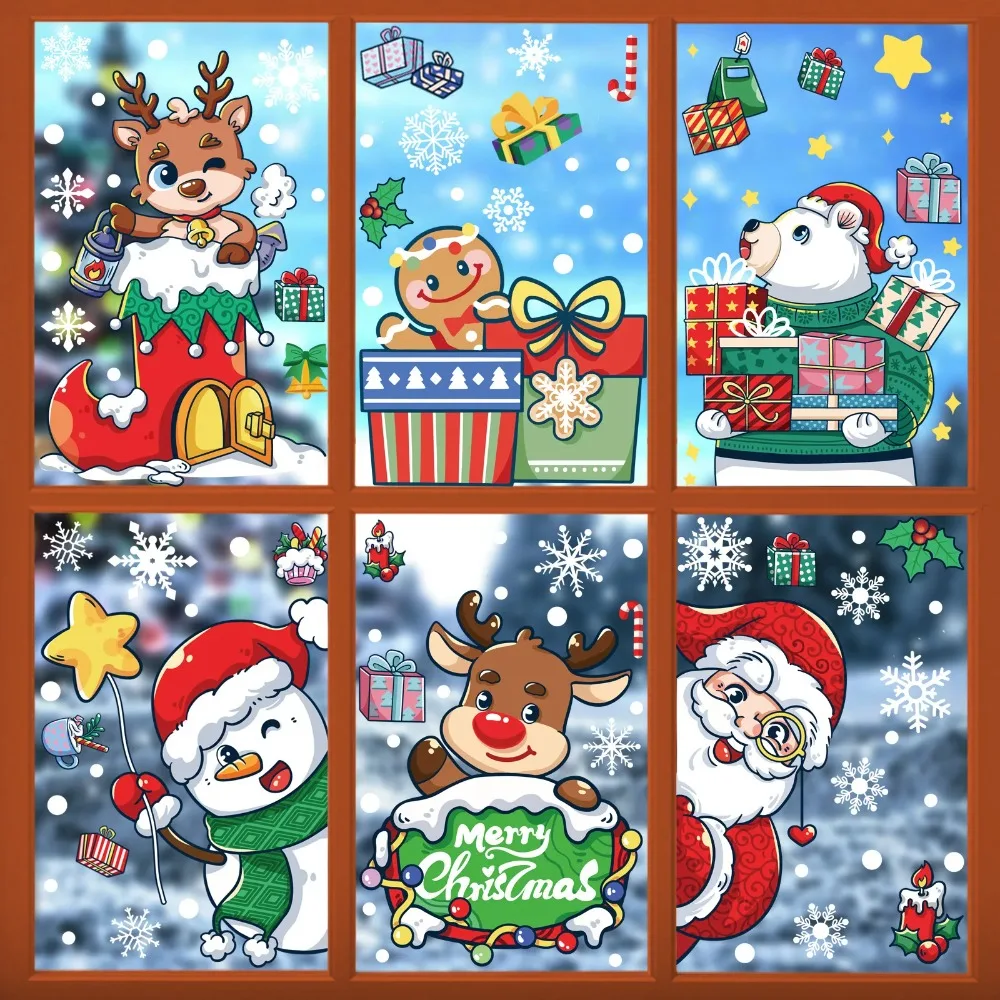 Christmas Window Stickers Bathroom Shadow Clings Xmas New Year's Eve Merry Christmas For Kid Birthday Party Decorations