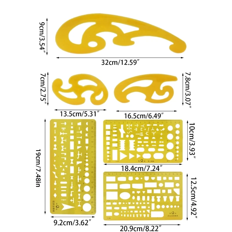 Drawing Templates Plastic Rulers Multi-Function Measuring Rulers French Curve Ruler Geometric Drawings Templates