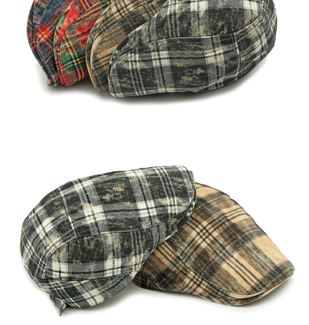 HT4800 Baskenmütze Kappen Männer Frauen Vintage Plaid Künstler Maler Baskenmütze Hut Männlich Weiblich Ivy Flache Kappe Frühling Sommer Einstellbare Herren Berets – Detail 4