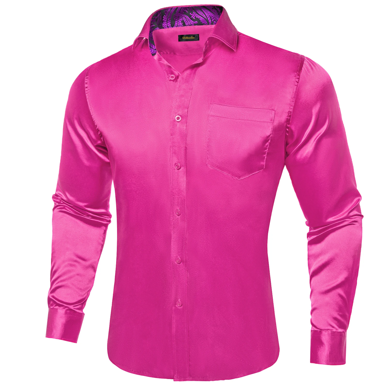 Mens Dress Shirt Designer Stretch Satin Shirts for Men Paisley Splicing Contrasting Colors Long Sleeve Social Shirts