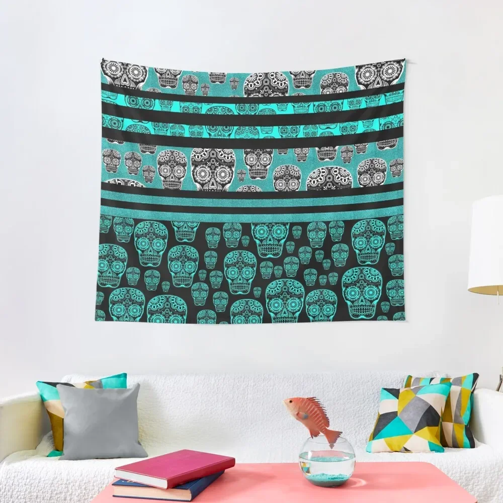 

Blue And Black Candy Skull Pattern Striped Tapestry Decoration Aesthetic Decorations For Room Tapete For The Wall Tapestry