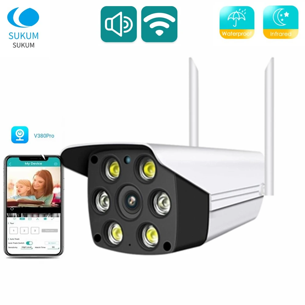 

3MP V380 Pro Bullet Outdoor WIFI IP Camera Two Ways AUDIO Waterproof Wireless Security CCTV Camera Color Night Vision